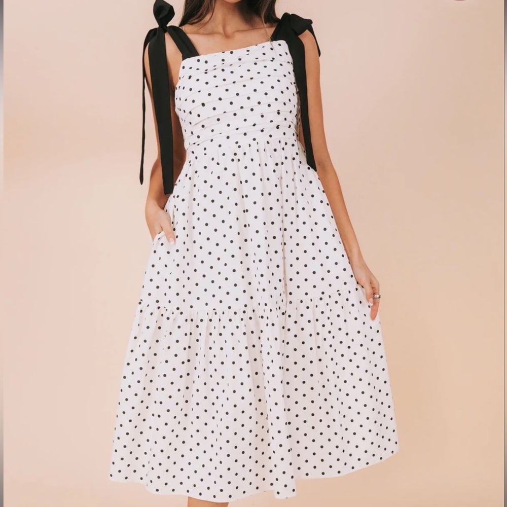 Monteau Black and White Polka Dot Midi Dress